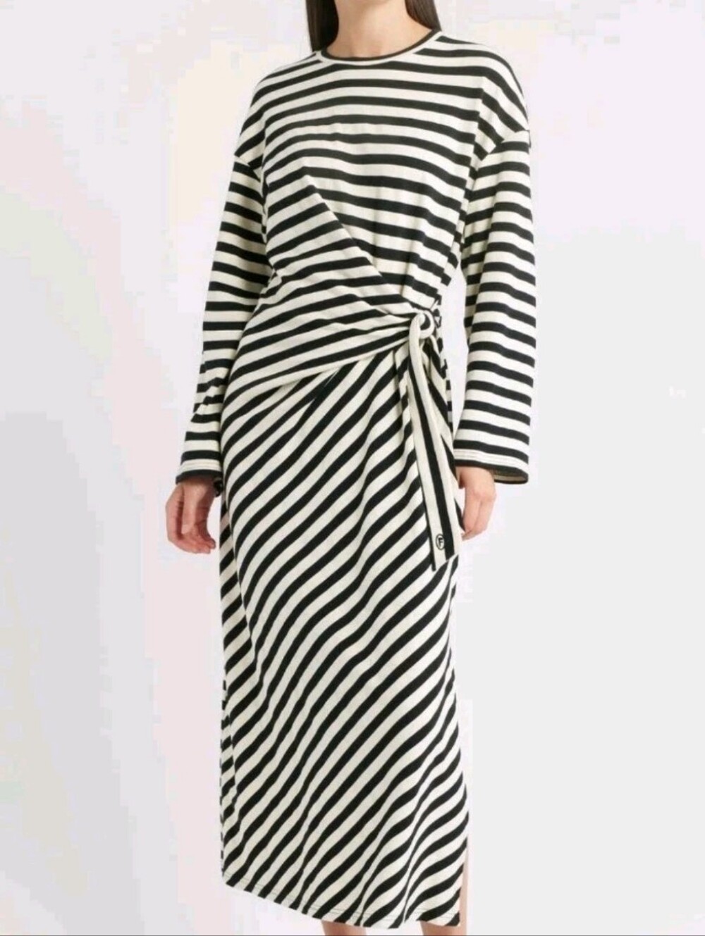 FRNCH Size Small Fenouil Cream & White Stripe Long Sleeve Maxi Dress Msrp $119
